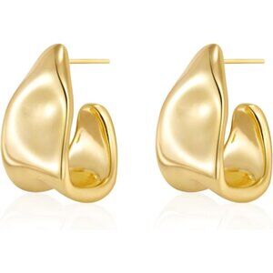 Chunky Gold Square GD Stud Earrings for Women 14k Plated Trendy Fashion Jewelry